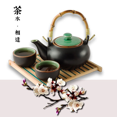 复古手提小茶壶粗陶普洱茶泡茶壶创意水杯茶具茶盘套装